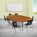 Flash Furniture Mobile 86" Oval Wave Flexible Laminate Activity Table Set With 14" Student Stack Chairs, Oak