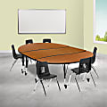 Flash Furniture Mobile 86" Oval Wave Flexible Laminate Activity Table Set With 14" Student Stack Chairs, Oak 1 thumbnail image