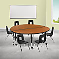 Flash Furniture Mobile 60" Circle Wave Flexible Laminate Activity Table Set With 14" Student Stack Chairs, Oak
