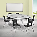 Flash Furniture 76" Oval Wave Flexible Laminate Activity Table Set With 16" Student Stack Chairs, Gray