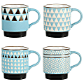 Mr. Coffee Primevalley Stackable Wax Relief Triangle Design Mug Set, 14 Oz, Assorted Colors, Set Of 4 Mugs