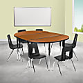 Flash Furniture 76" Oval Wave Flexible Laminate Activity Table Set With 16" Student Stack Chairs, Oak