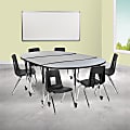 Flash Furniture Mobile 86" Oval Wave Flexible Laminate Activity Table Set With 16" Student Stack Chairs, Gray