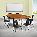Flash Furniture Mobile 76" Oval Wave Flexible Laminate Activity Table Set With 16" Student Stack Chairs, Oak 1 thumbnail image