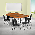 Flash Furniture Mobile 76" Oval Wave Flexible Laminate Activity Table Set With 16" Student Stack Chairs, Oak