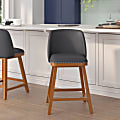 Flash Furniture Julia Transitional Upholstered Counter Stools, Gray LeatherSoft/Walnut, Set Of 2 Stools