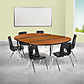 Flash Furniture 86" Oval Wave Flexible Laminate Activity Table Set With 16" Student Stack Chairs, Oak 1 thumbnail image
