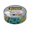 Scotch® Expressions Washi Tape, 5/8" x 393", Teal & Black Stars