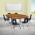 Flash Furniture Mobile 86" Oval Wave Flexible Laminate Activity Table Set With 16" Student Stack Chairs, Oak