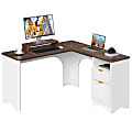 Bestier 56"W Modern L-Shaped Corner Computer Desk With Filing Drawer, White/Walnut 1 thumbnail image