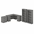 Bush Business Furniture Saratoga 66"W L-Shaped Corner Desk With File Cabinet And Bookcase Set, Modern Gray, Standard Delivery