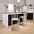 Flash Furniture Commercial-Grade Indoor/Outdoor Counter-Height Stools With Vertical Slat Backs, Silver, Set Of 2 Stools