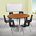Flash Furniture 47-1/2" Circle Wave Flexible Laminate Activity Table Set With 16" Student Stack Chairs, Oak/Black