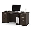 Bestar Embassy 72"W Executive Computer Desk With 2 Pedestals, Dark Chocolate