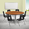 Flash Furniture 60" Circle Wave Flexible Laminate Activity Table Set With 16" Student Stack Chairs, Oak/Black 1 thumbnail image