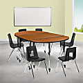 Flash Furniture Mobile 76" Oval Wave Flexible Laminate Activity Table Set With 18" Student Stack Chairs, Oak