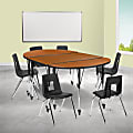 Flash Furniture Mobile 76" Oval Wave Flexible Laminate Activity Table Set With 18" Student Stack Chairs, Oak 1 thumbnail image