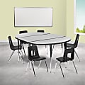 Flash Furniture 76" Oval Wave Flexible Laminate Activity Table Set With 18" Student Stack Chairs, Gray/Black