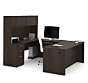 Bestar Embassy 72"W U-Shaped Executive Computer Desk With Pedestal And Hutch, Dark Chocolate