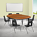 Flash Furniture 76" Oval Wave Flexible Laminate Activity Table Set With 18" Student Stack Chairs, Oak/Black
