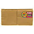 Amscan 2-Ply Paper Beverage Napkins, 5" x 5", Gold, 125 Napkins Per Party Pack, Set Of 3 Packs