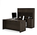 Bestar Embassy 66"W U-Shaped Executive Computer Desk With Pedestal And Hutch, Dark Chocolate