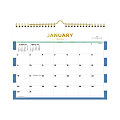 Day Designer Monthly Safety Wirebound Wall Calendar, 11" x 8-3/4", Rugby Stripe Turkish Blue, January to December 2022, 136054