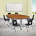 Flash Furniture Mobile 86" Oval Wave Flexible Laminate Activity Table Set With 18" Student Stack Chairs, Oak 1 thumbnail image