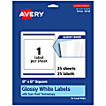 Avery® Glossy Permanent Labels With Sure Feed®, 94108-WGP25, Square, 8" x 8", White, Pack Of 25