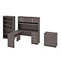 Bestar Innova U- Or L-Shaped Desk With Hutch, Lateral File Cabinet And Bookcase, Bark Gray 1 thumbnail image