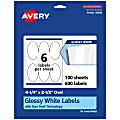 Avery® Glossy Permanent Labels With Sure Feed®, 94058-WGP100, Oval, 4-1/4" x 2-1/2", White, Pack Of 600