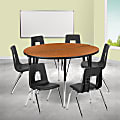 Flash Furniture 47-1/2" Circle Wave Flexible Laminate Activity Table Set With 18" Student Stack Chairs, Oak 1 thumbnail image