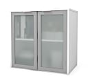 Bestar i3 Plus 31"W Hutch With Frosted Glass Doors, White