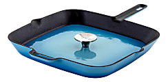 MegaChef Cast Iron Grill Pan, 14", Blue 1 thumbnail image