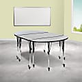 Flash Furniture Mobile Oval Wave Flexible Thermal Laminate 3-Piece Activity Table Set With Standard Height Adjustable Legs, 30"H x 47-1/2"W x 76"D, Gray