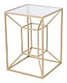 Zuo Modern Canyon Tempered Glass And Steel Square End Table, 23”H x 15-15/16”W x 15-15/16”D, Gold