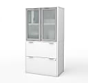 Bestar i3 Plus 30-1/8"W x 18-1/4"D 1-Drawer Lateral File Cabinet With Frosted Glass Door Hutch, White