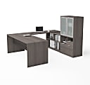Bestar i3 Plus 72"W U-Shaped Executive Computer Desk With Frosted Glass Doors Hutch, Bark Gray 1 thumbnail image