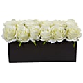 Nearly Natural Dozen Roses 6”H Silk Floral Arrangement With Ceramic Rectangular Planter, 6”H x 12-1/2”W x 6”D, White