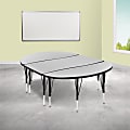 Flash Furniture Oval Wave Flexible Thermal Laminate 3-Piece Activity Table Set With Height-Adjustable Short Legs, 25-1/4"H x 47-1/2"W x 76"D, Gray