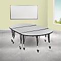 Flash Furniture Oval Wave Flexible Thermal Laminate 3-Piece Activity Table Set With Height-Adjustable Short Legs, 25"H x 47-1/2"W x 76"D, Gray