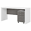 Bush Business Furniture Echo 60"W Credenza Computer Desk With Mobile File Cabinet, Pure White/Modern Gray, Standard Delivery