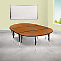Flash Furniture Oval Wave Flexible Thermal Laminate 3-Piece Activity Table Set With Height-Adjustable Short Legs, 25-1/4"H x 60"W 86"D, Oak 1 thumbnail image