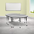 Flash Furniture Mobile Oval Wave Flexible Thermal Laminate 3-Piece Activity Table Set With Standard Height-Adjustable Legs, 30"H x 60"W x 86"D, Gray