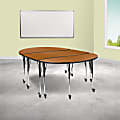 Flash Furniture Mobile Oval Wave Flexible Thermal Laminate 3-Piece Activity Table Set With Standard Height-Adjustable Legs, 30"H x 60"W x 86"D, Oak 1 thumbnail image