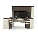 Bestar Prestige + 72”W Modern L-Shaped Corner Desk With 2 Pedestals And Hutch, White Chocolate/Antigua 1 thumbnail image