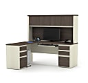Bestar Prestige + 72”W Modern L-Shaped Corner Desk With 2 Pedestals And Hutch, White Chocolate/Antigua