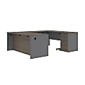 Bestar Prestige + 72”W U-Shaped Executive Computer Desk With Pedestal, Bark Gray/Slate 1 thumbnail image