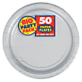 Amscan Big Party Pack 9" Round Paper Plates, Silver, 50 Plates Per Pack, Set Of 2 Packs