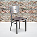 Flash Furniture Slat Back Restaurant Accent Chair, Mahogany Seat/Silver Frame